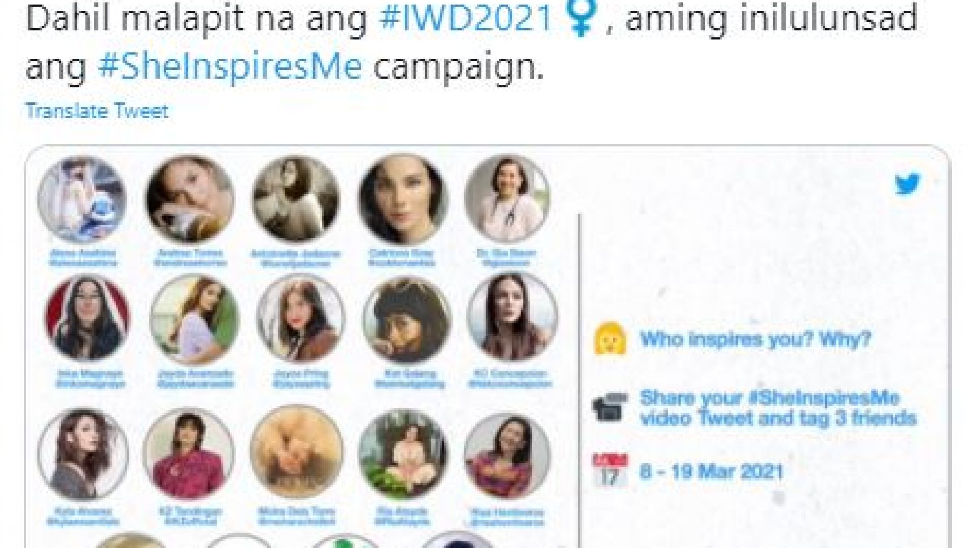 Twitter celebrates #IWD2021 with #SheInspiresMe campaign